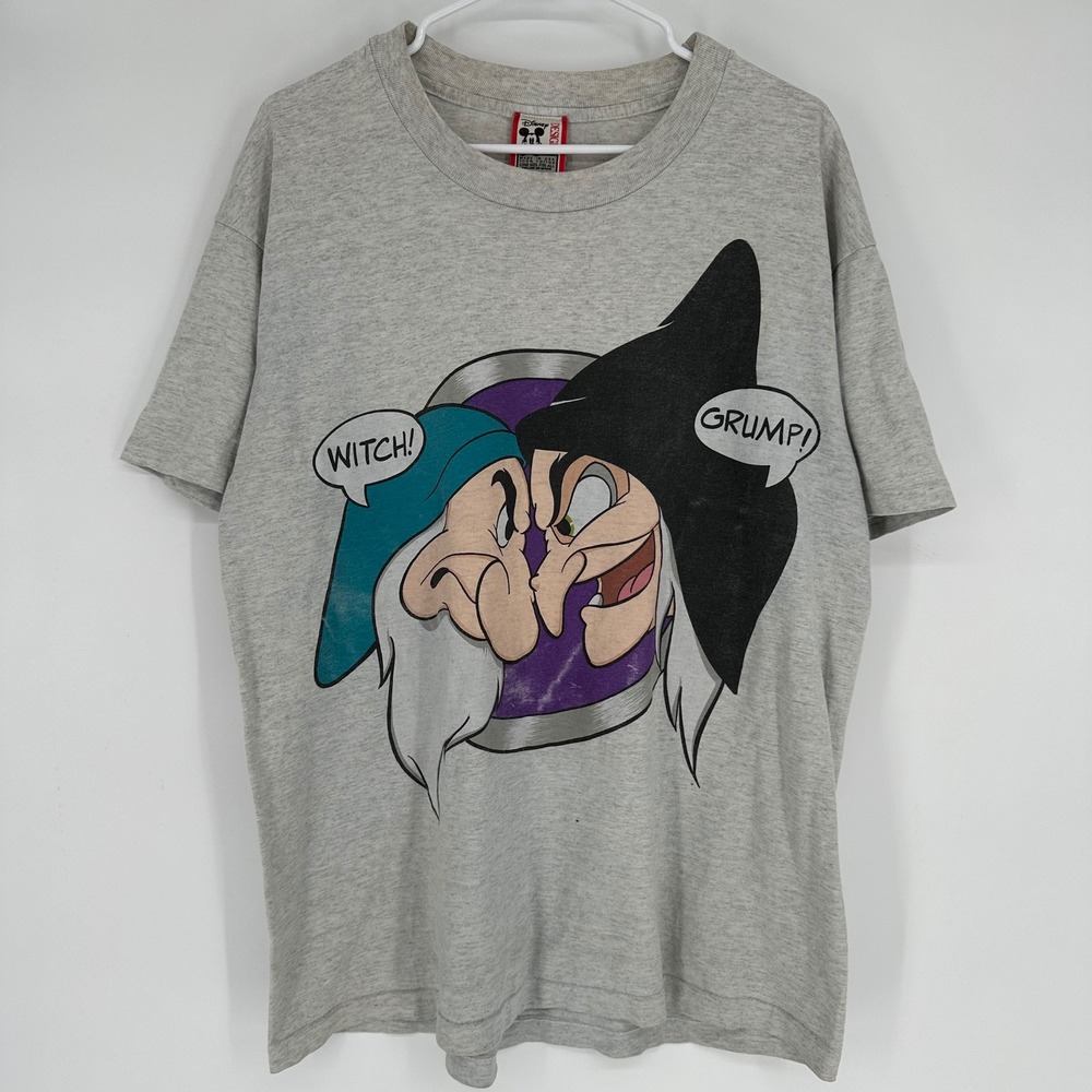 Vintage 90s Disney Designs Snow White Grumpy Evil Queen T-Shirt Grey Made in USA